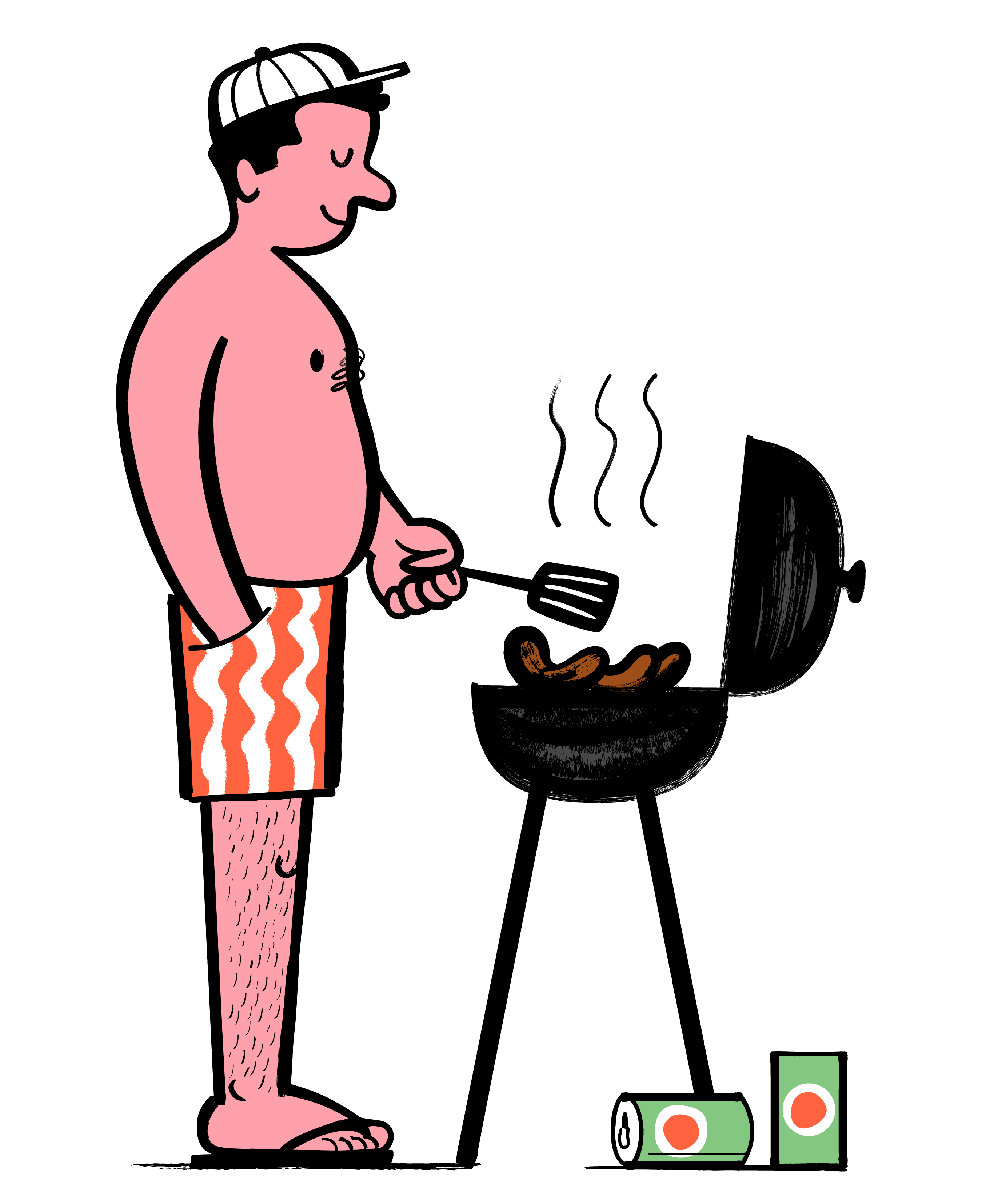 Illustration of a man cooking on a barbeque